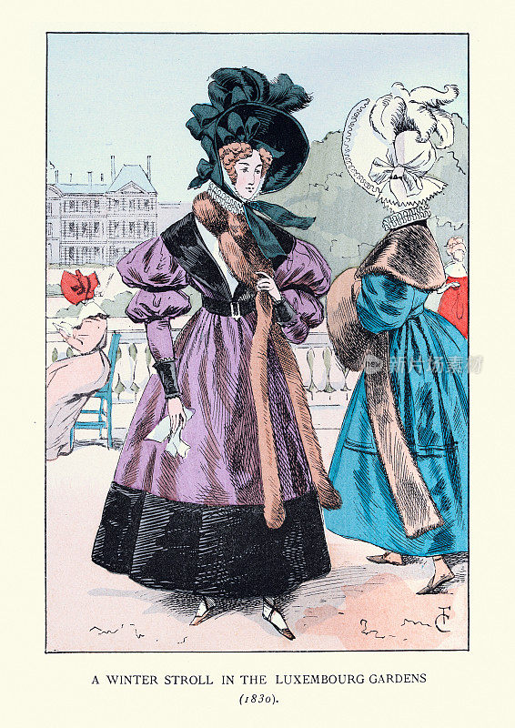 巴黎Vintage fashion, Women winter fashions, dress, fur steal, 19世纪早期